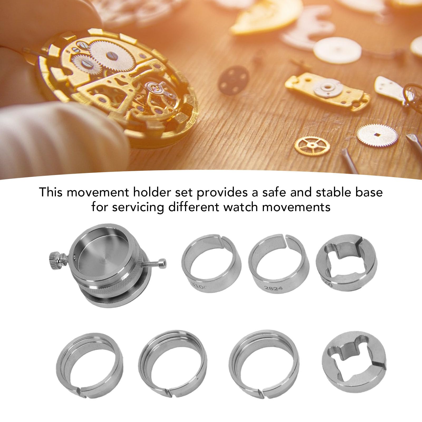 Brrnoo Kit de Reparación de Relojes de Acero Inoxidable con Soporte de Base de Movimiento de Reloj con Diseño de Agarre Seguro para Movimientos BZ 2000 ETA 7750 BZ 2824 3135 2671