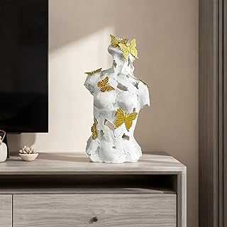 Abstract Woman Bust Statue with Butterfly Sculpture, Imperfect Beauty Ar...