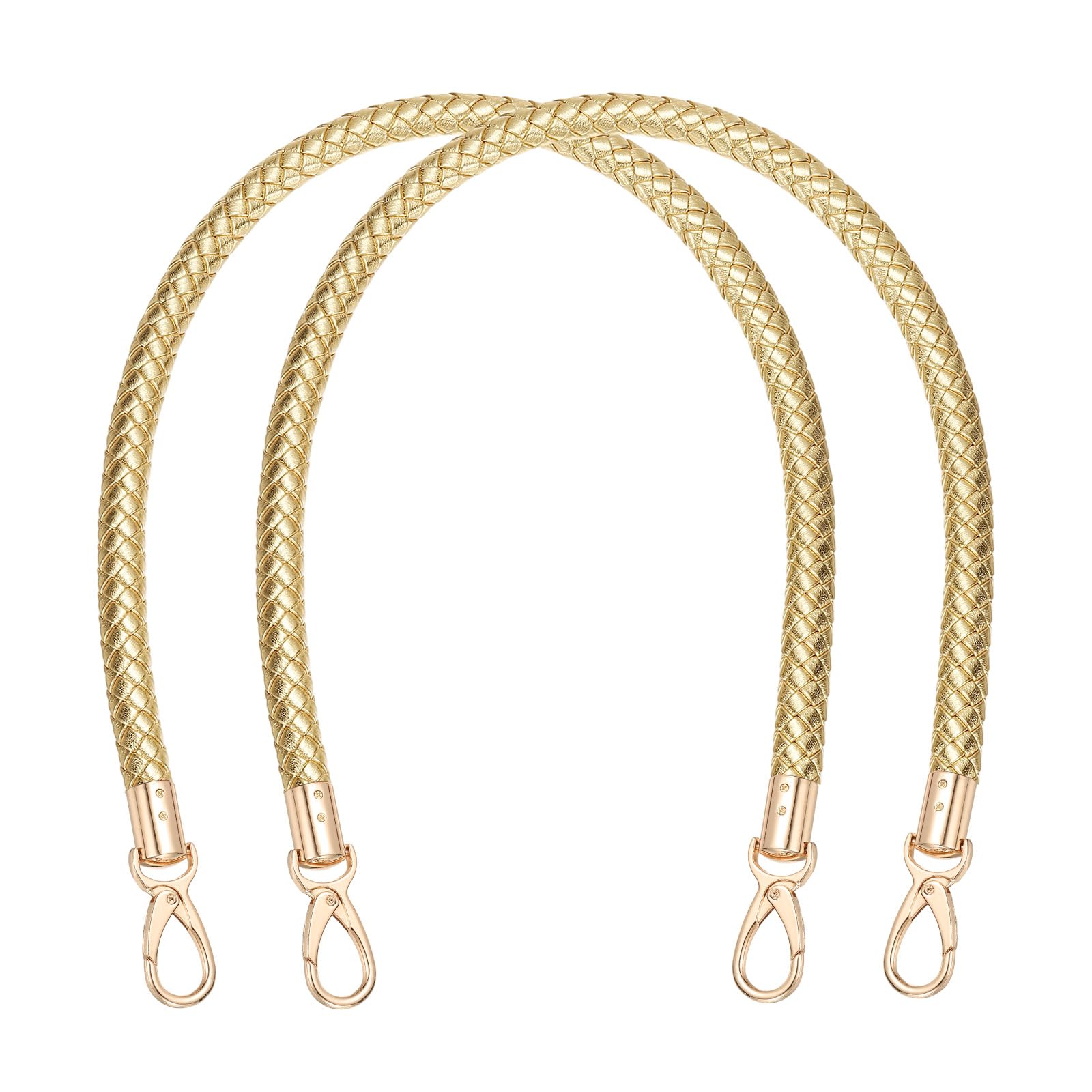 PATIKIL Braided Purse Straps 60cm / 23.6", 2 Pack PU Leather Handbag Handles Replacement with Gold Buckle for DIY Purse Handbag Tote Making Accessories, Golden