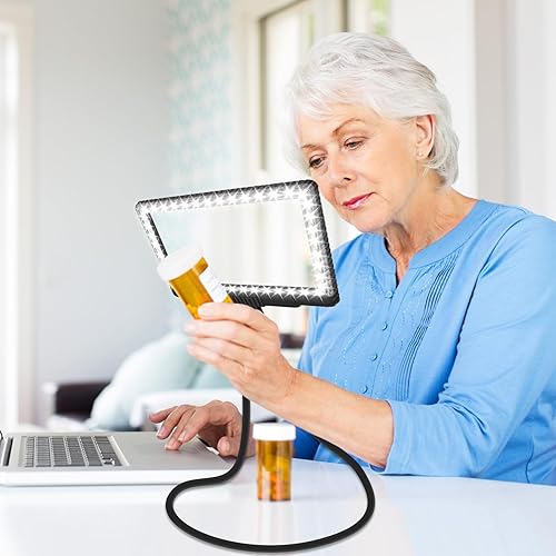 Miniatura 8 de JUOIFIP 5X Hands Free Magnifying Glass with Light 43 Ultra-Bright LEDs, Large Page Magnifier for Reading, Flexible Gooseneck Magnifier for Neck Wear