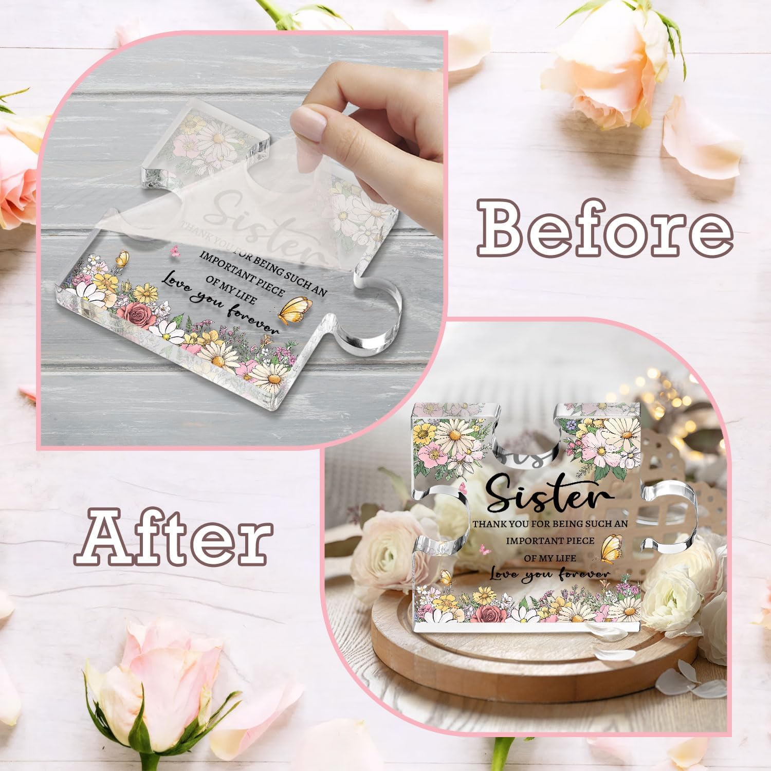 Sister Gifts from Sister Brother 3.9 Inch Sister Plaque Mothers Day Gift for Sister Sister Birthday Gifts Christmas Sister Gifts - Image 2