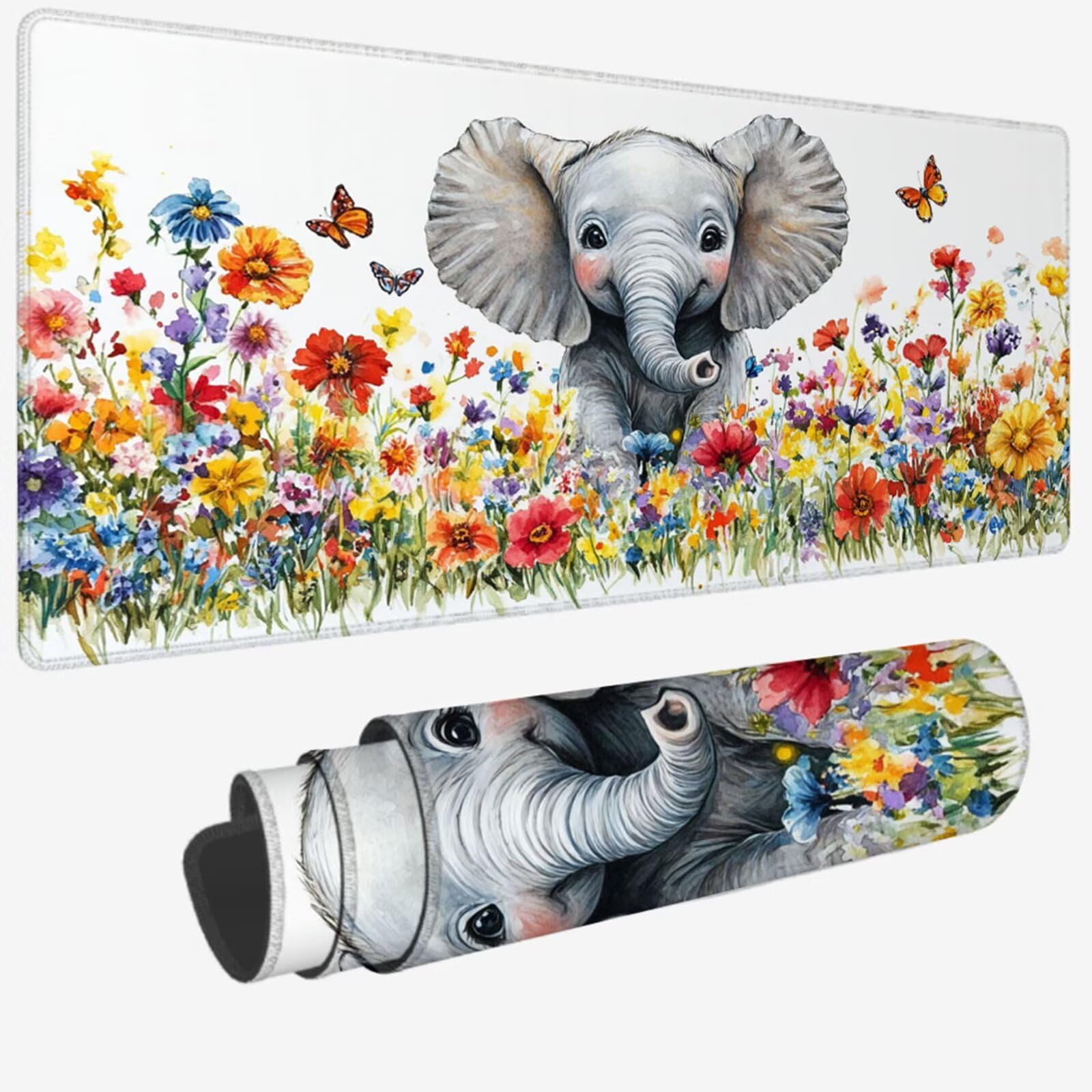 Podkładka pod mysz XXL 1500 x 800 x 3 MM, biała duża podkładka pod mysz z wodoodporną i antypoślizgową podkładką pod mysz słoń pod ręką zszyte krawędzie, poprawia precyzję i szybkość dla gracza W-1064