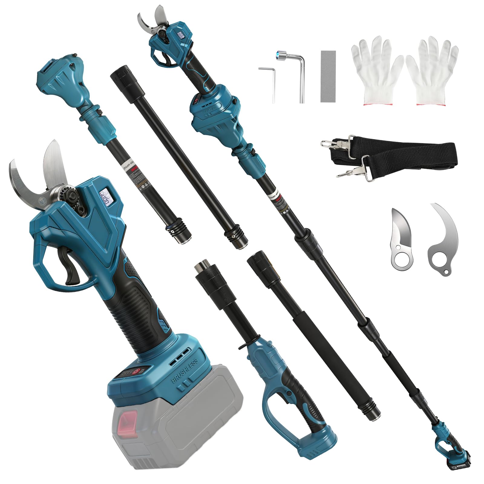 Roadtime 2 en 1 Podadora telescópica Eléctrica para Makita 18V(sin batería) | extensible Tijeras de jardín pantalla LCD, 35mm diámetro corte, alcance total 4.2m, ramas, jardinería profesional