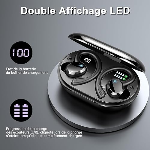 Miniatura 5 de Auriculares inalámbricos Bluetooth deportivos, auriculares Bluetooth 5.3 2024 de 0.559 in, estéreo sobre la oreja, auriculares de 48 horas con