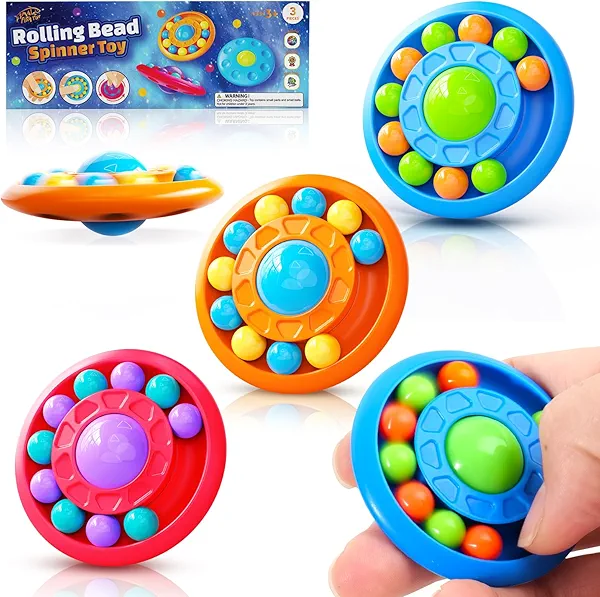 Fidget Sensory Toys for Kids: 3 Pack Spinner Toys for Stress Anxiety Relief, Small Desk Toy for Kids with Autism ADHD, Novetly Rolling Fidgets for Classroom Prize Office, Road Trip Travel Activity