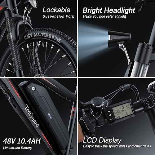 Miniatura 16 de Wooken Bicicleta eléctrica para adultos con motor de pico de 750 W, bicicleta eléctrica de 27.5 pulgadas con batería extraíble de 48 V 499 Wh, Azul