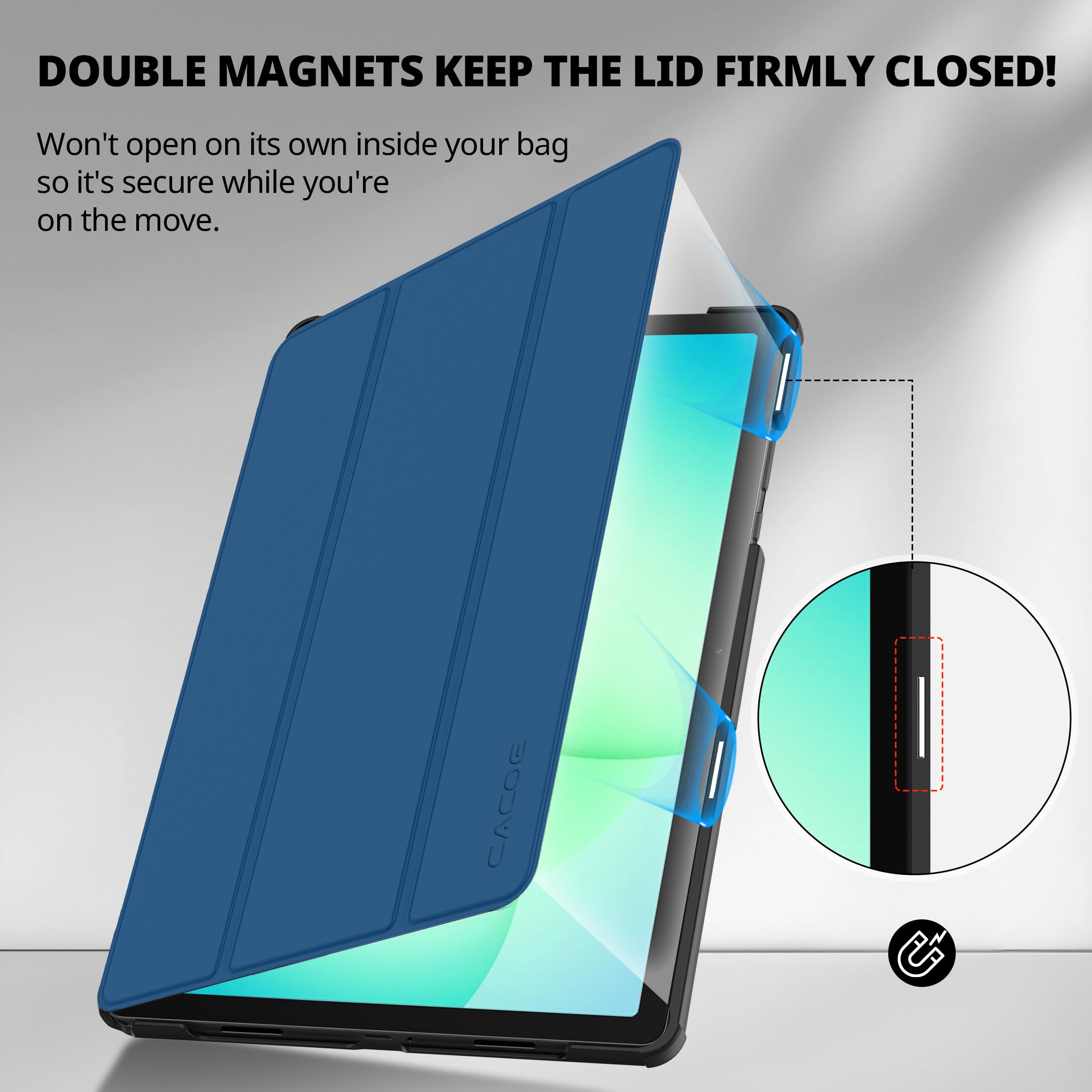 CACOE Custodia Cover Compatibile con Samsung Galaxy Tab A11+ / A11 Plus 11 Pollici 2025 SM-X236B/SM-X230, Ultra Sottile in Pelle con Vetro Temperato Ultra Sottile, Blu Mare