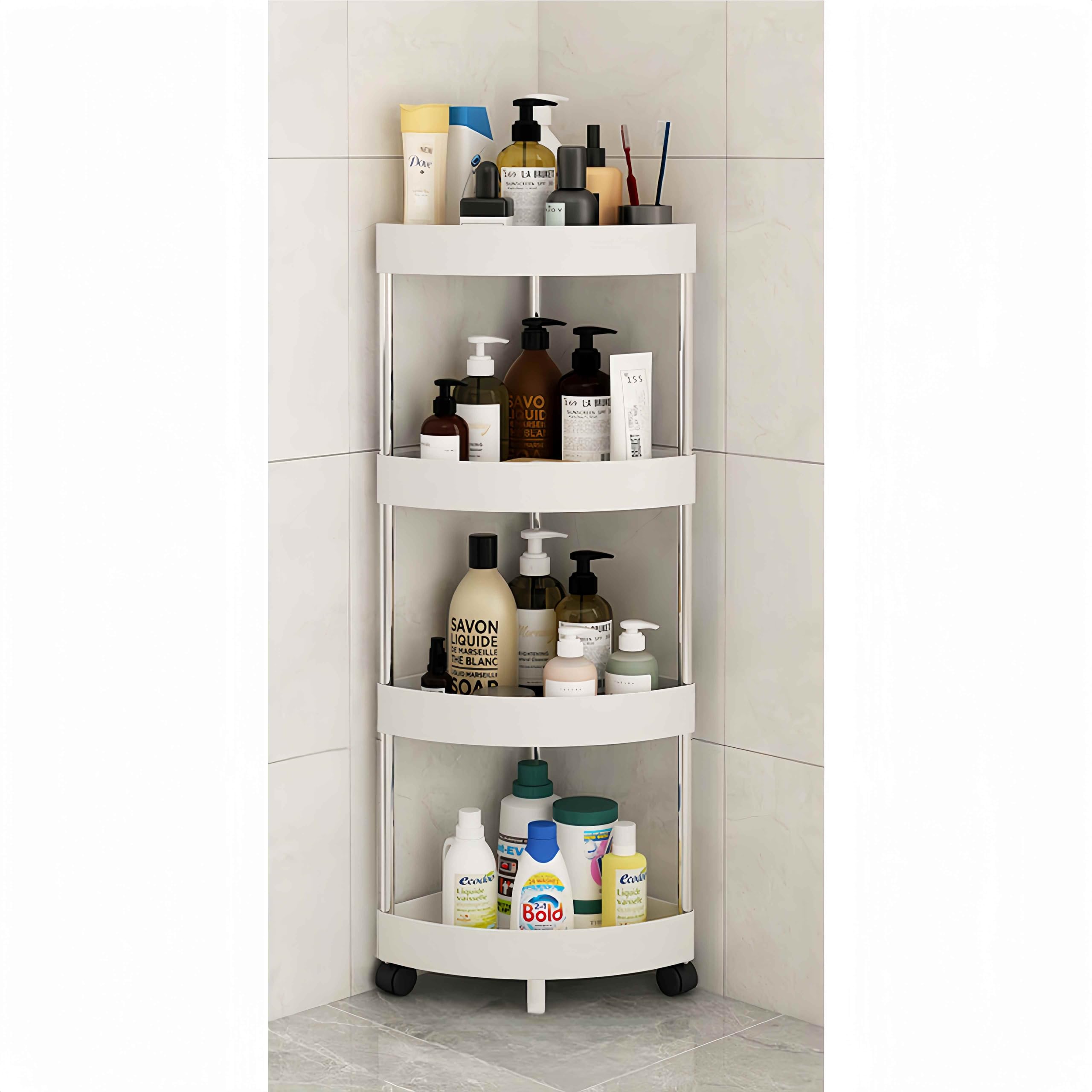 浴室用ラック 洗面台　バスルーム　化粧品収納ラック　棚　洗面所収納 浴室収納　@ Amazon｜バスルーム 浴室用ラック コーナー お風呂 洗面所 3～5段の