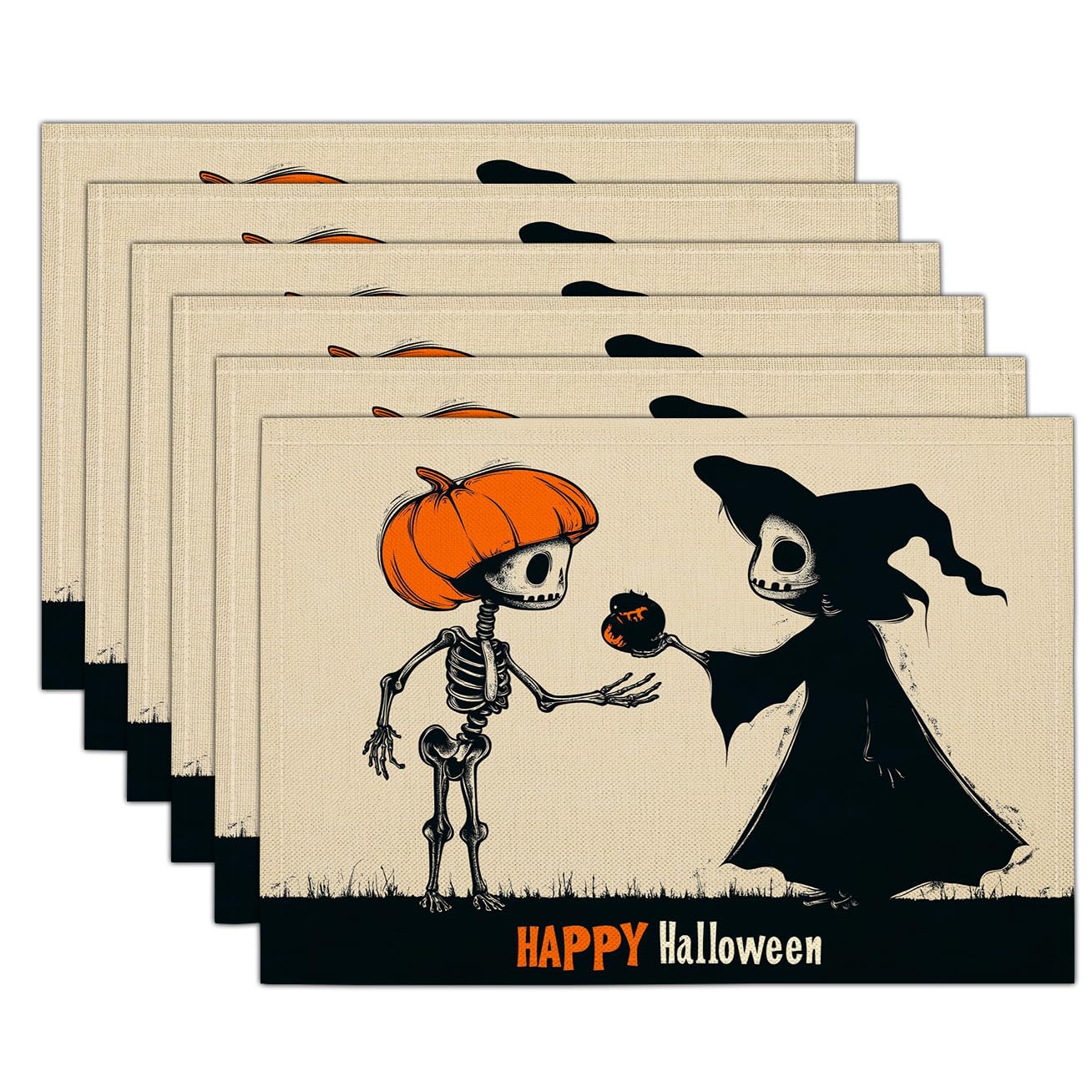 Sets de table d'Halloween lavables 30x45cm avec sorcières et crânes