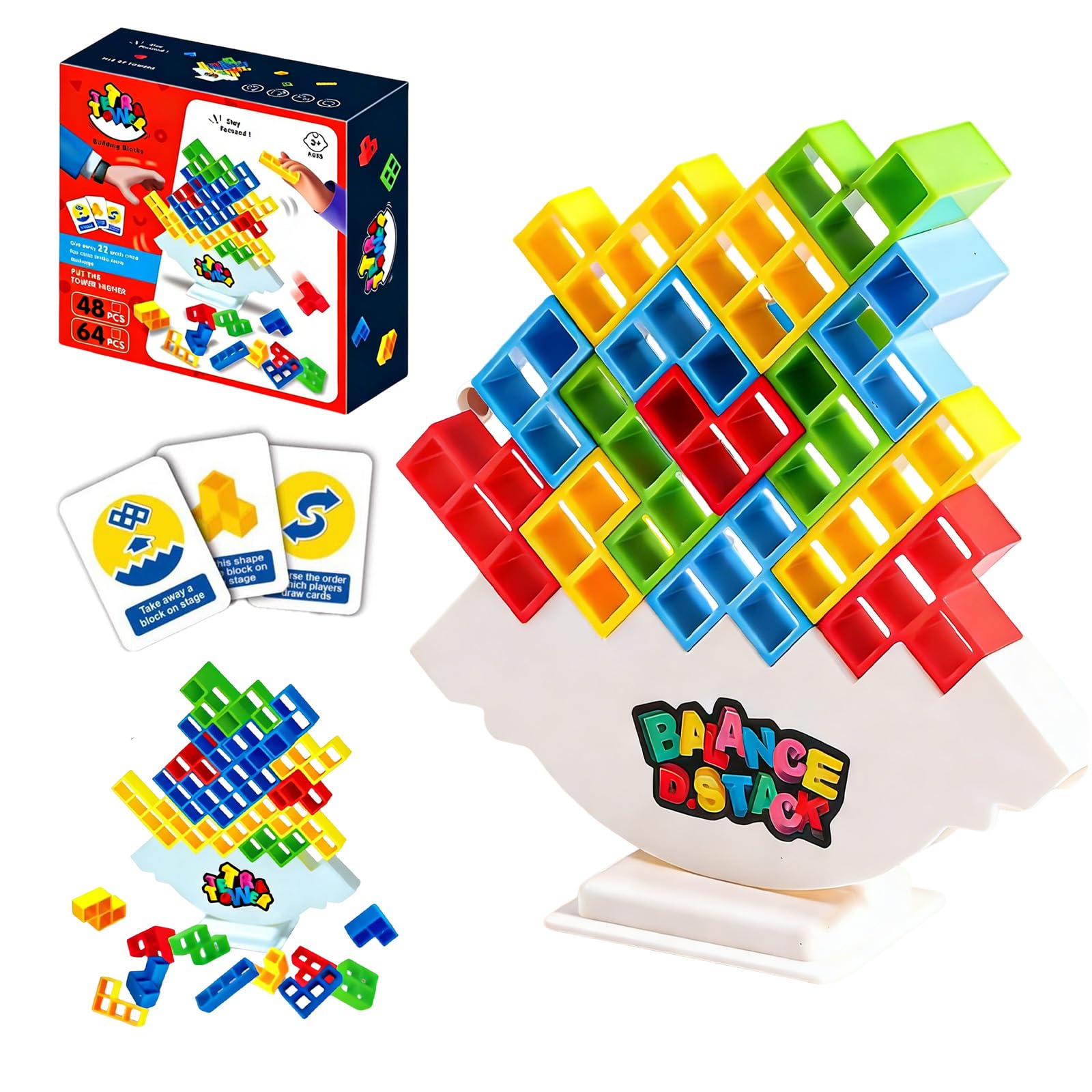 Falafoty 64Pcs Tetra Tower Balance Game, Stacking Blocks BalanceGame, Building Blocks Game Stacking Toy