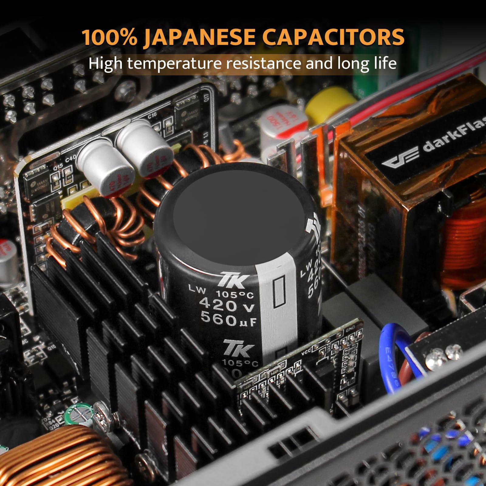 darkFlash PMT850 W pełni modułowy zasilacz ATX 3.1 i PCIe 5.1 Ready, kabel 12VHPWR w zestawie, 100% japońskie kondensatory 105°C, 80 Plus Gold Gaming PSU, kompaktowy rozmiar 150 mm, 5 lat