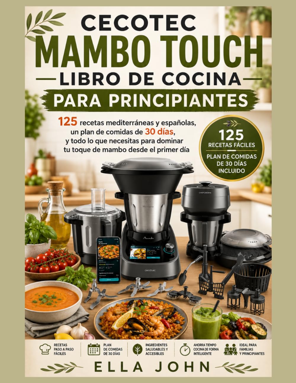 CECOTEC MAMBO TOUCH LIBRO DE COCINA PARA PRINCIPIANTES: 125 recetas mediterráneas y españolas, un plan de comidas de 30 días, y todo lo que necesitas para dominar tu toque de mambo desde el primer día