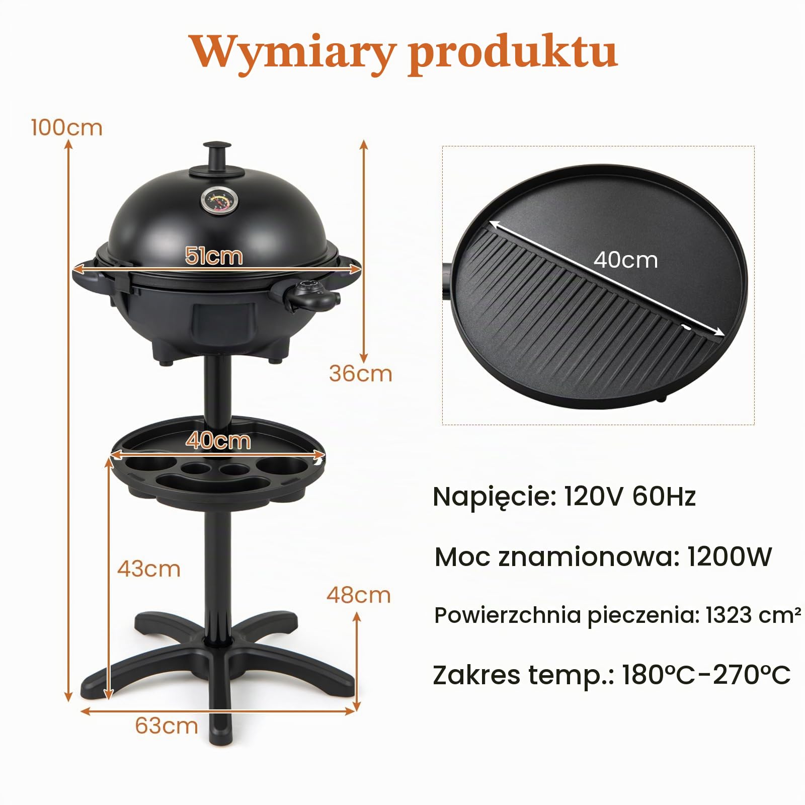 KOMFOTTEU Grill elektryczny z 2 strefami gotowania, grill stołowy 1200 W z uchwytem na przyprawy i termometrem, elektryczna płyta grillowa z powłoką zapobiegającą przywieraniu, grill stojący do użytku