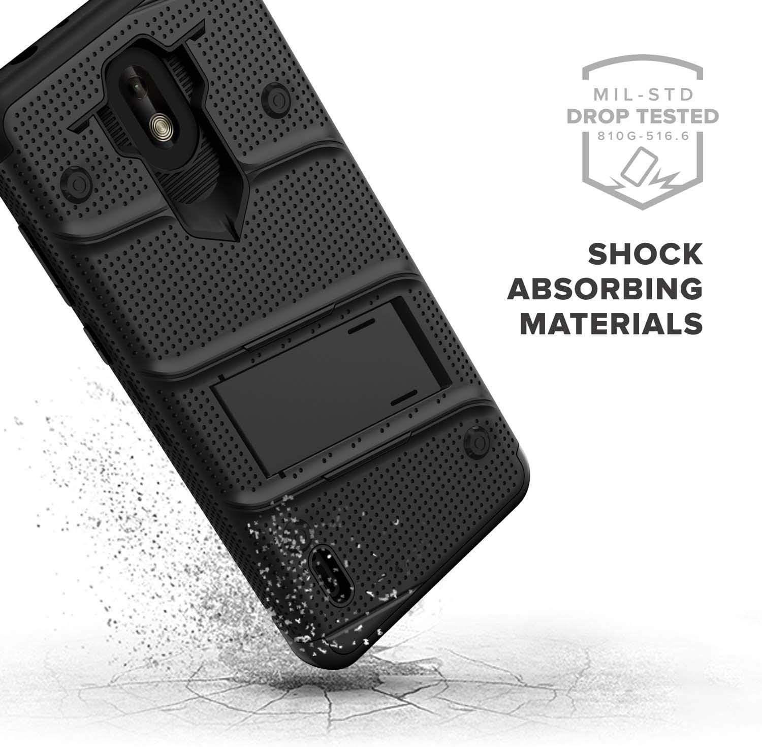 ZIZO Bolt Series Nokia 3.1 C Case Military Grade Drop Tested with Full Glass Screen Protector Holster and Kickstand Black Black