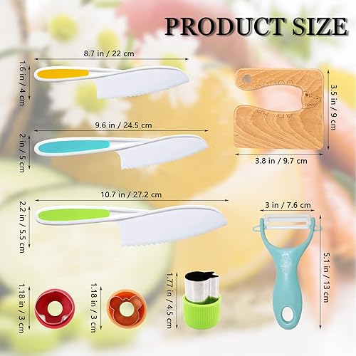 Miniatura 36 de Cuchillo de 14 piezas para niños pequeños, el juego de cuchillos para niños incluye cuchillo seguro de madera para niños, cuchillo de plástico