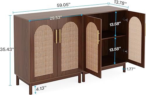 Miniatura 6 de Tribesigns Juego de 2 aparadores de ratán con almacenamiento, armario decorativo de 59 pulgadas con puertas, armario de almacenamiento para comedor,