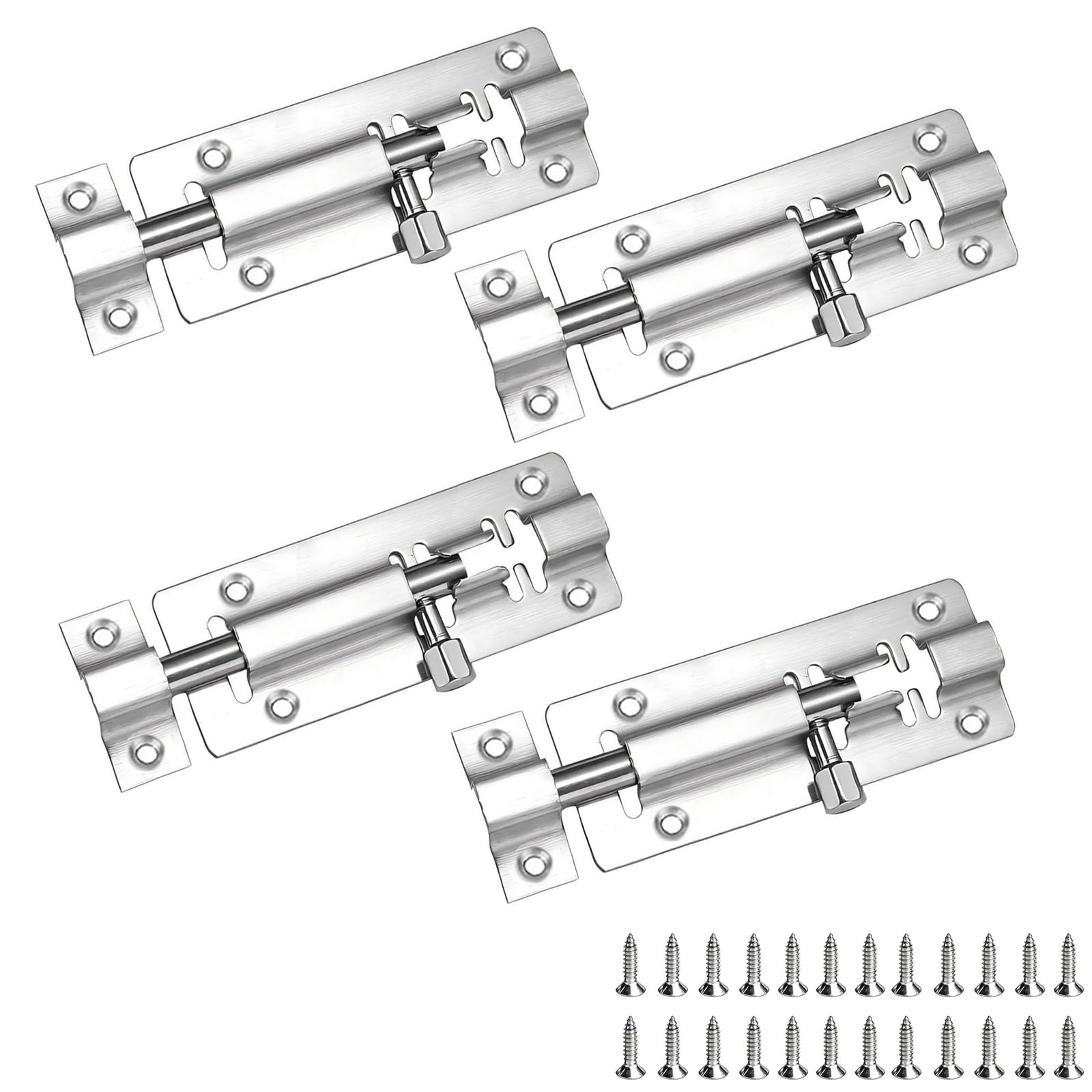 Ldzzuo 4Pcs Door Lock Bolts, 3 Inch Stainless Steel Gate Bolt Locks with Screws, Door Latch Gate Latch Sliding Bolts for Internal Doors, Bathroom, Bedroom, Shed, Garden, Toilet (Silver)