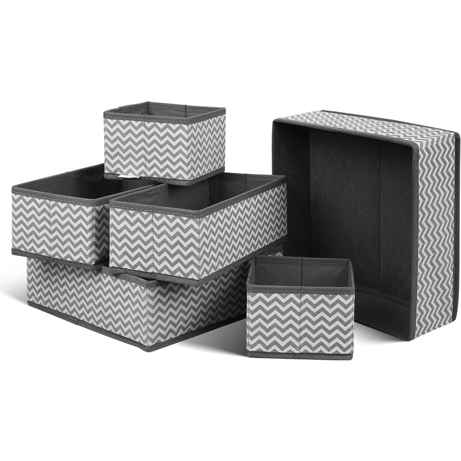 Set mit 6 faltbaren Unterwäsche-Aufbewahrungsboxen, Stoff-Organizer, Schubladen für Kleidung, grau + weiß, Schubladen-Organizer für Kleiderschrank-Organisation