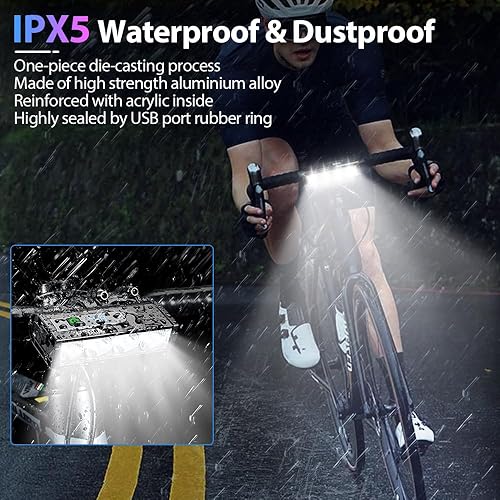 Miniatura 5 de Luces de bicicleta para conducción nocturna, luz delantera de bicicleta de 10000 lúmenes con pantalla digital, luz recargable por USB, IPX5