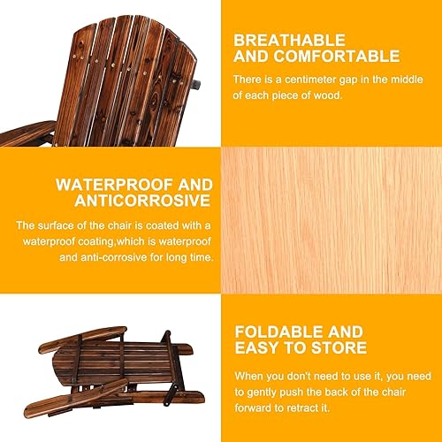 Miniatura 4 de VINGLI Juego de 4 sillas plegables Adirondack de madera para exteriores, sillas plegables para hoguera para patio, barbacoa, porche, patio, piscina