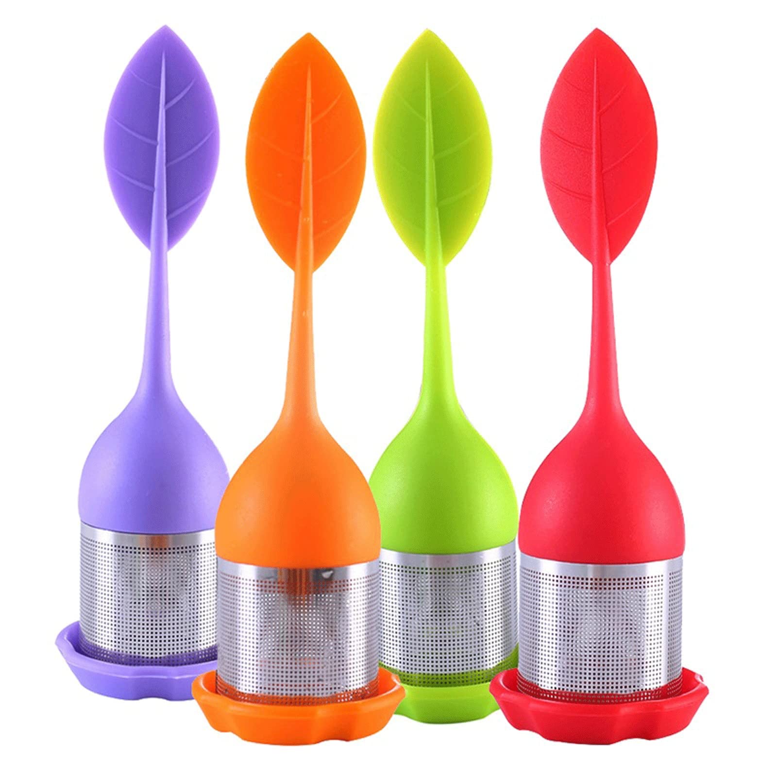 Colador de té infusor de té, filtro de té de malla fina de acero inoxidable con mango de hojas de silicona sin BPA y bandeja de goteo para todo el té de hojas sueltas (azul)