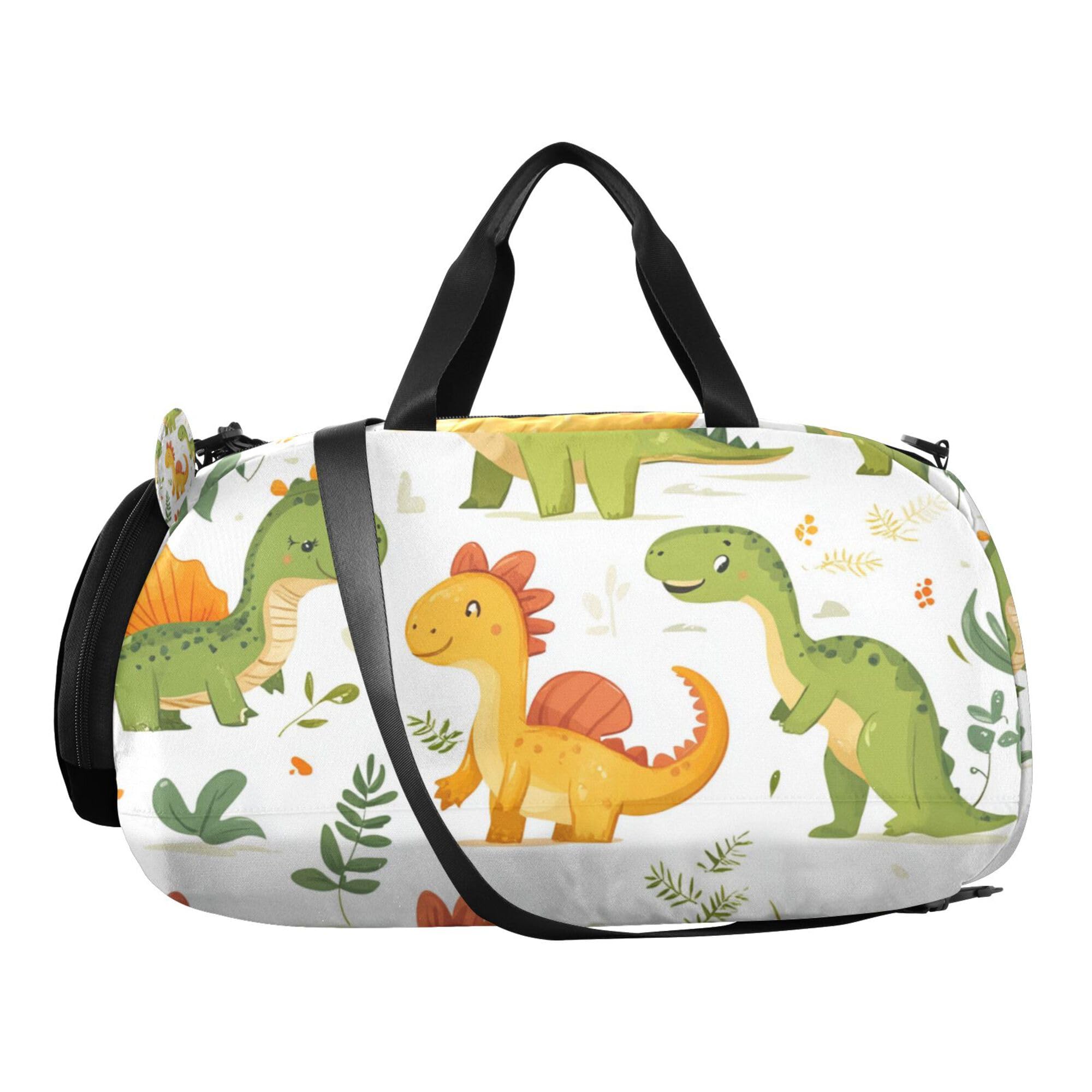 Glaphy Cartoon Dinosaurs Duffle Bag for Toddler Boys Girls, Gym Sports Bag with Shoe Compartments, Kids Travel Overnight Weekender Shoulder Bag