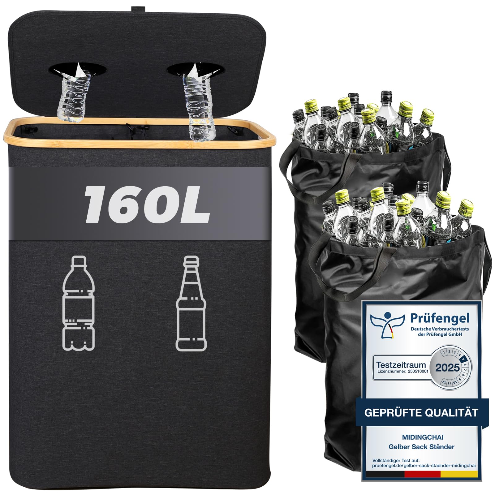 160L Poubelle Tri Selectif 2 Bacs, Poubelle de Tri avec Aacs Amovibles, Poubelle Cuisine Tri XXL, Bac de Tri Selectif - Idéale pour la cuisine
