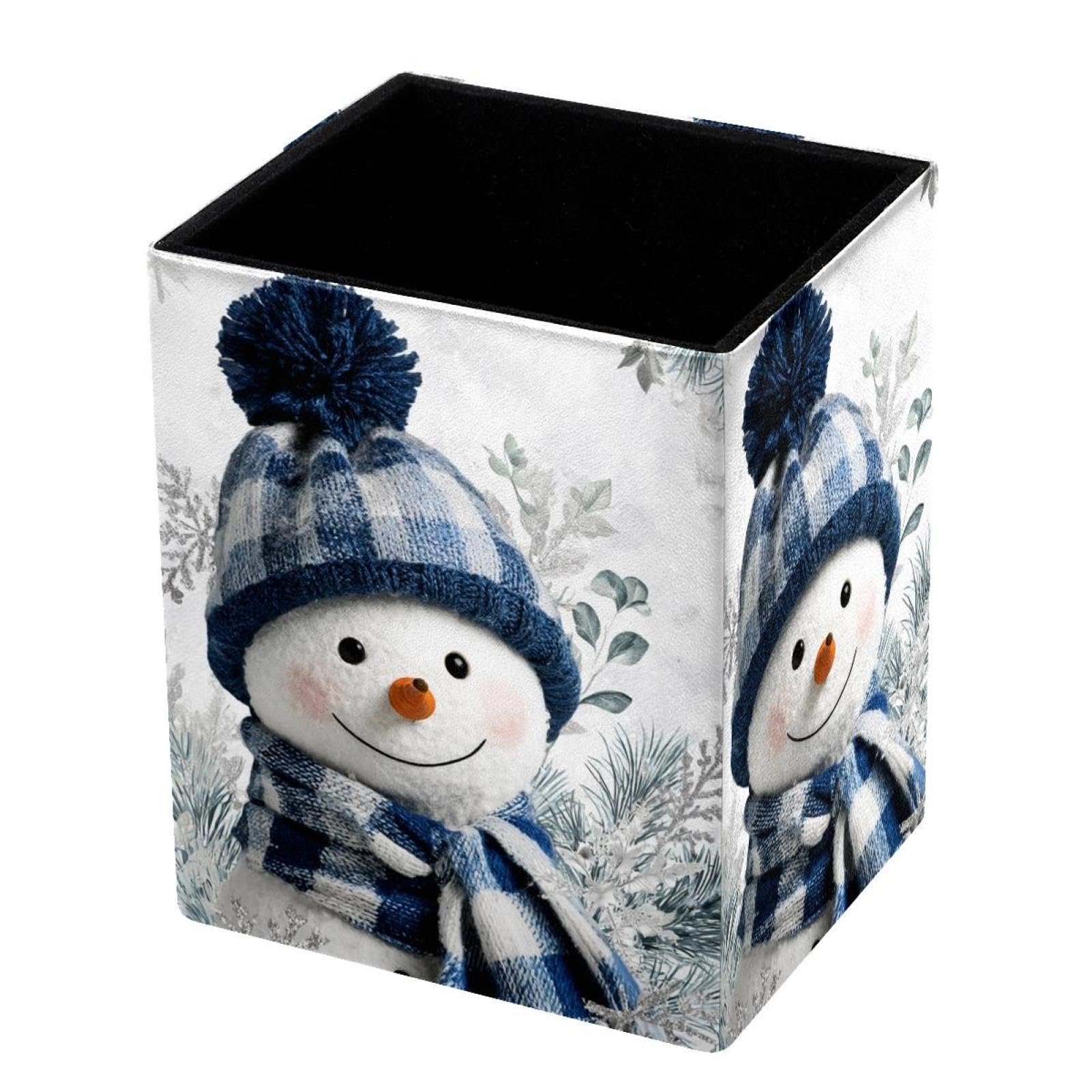VAPOKF Pencil Holders for Desk, Cute Snowman Printed Pen Holders Pen Pot Makeup Brushes Storage Desktop Stationery Supplies Organiser for Home Office