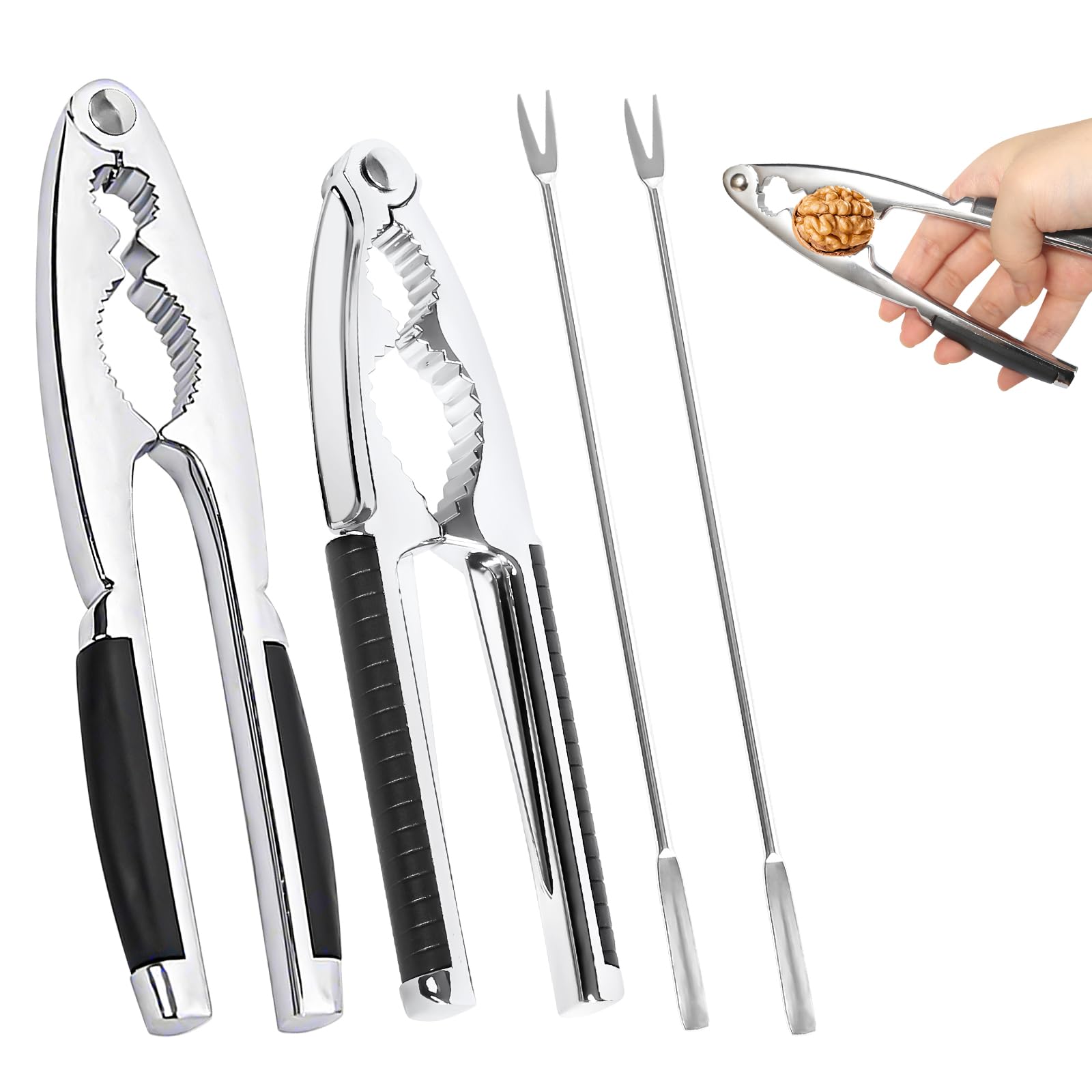 DELAESI Nussknacker Walnüsse Haselnussknacker 4er Set Nußknacker mit Gabel Multifunktional Walnussknacker Nutcracker für Pecan Walnut Mandeln Haselnüsse Pistazien