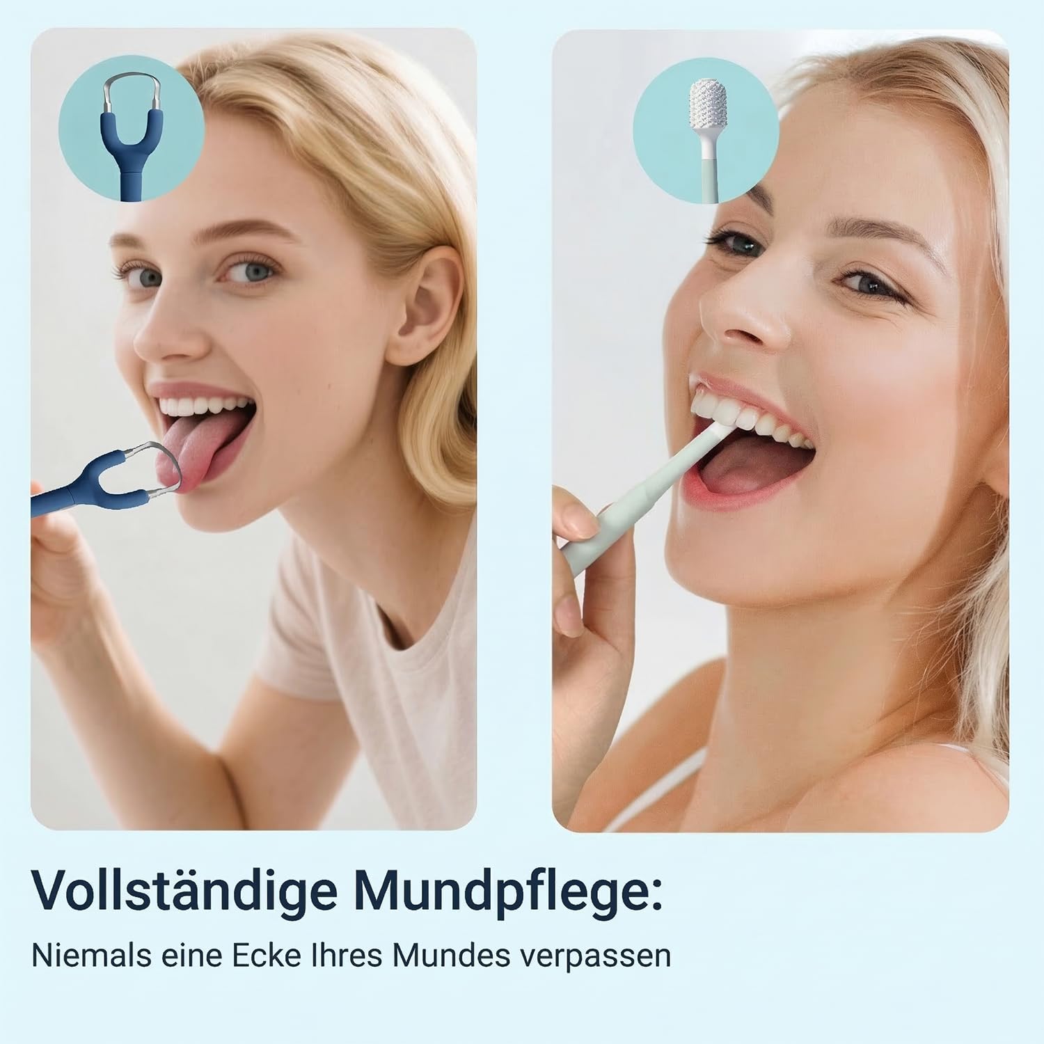 Eficaz raspador lingual y limpiador bucal para adultos: limpiador lingual ergonómico que promueve un aliento más fresco, solución suave paquete de limpiador de mucosa oral (azul)
