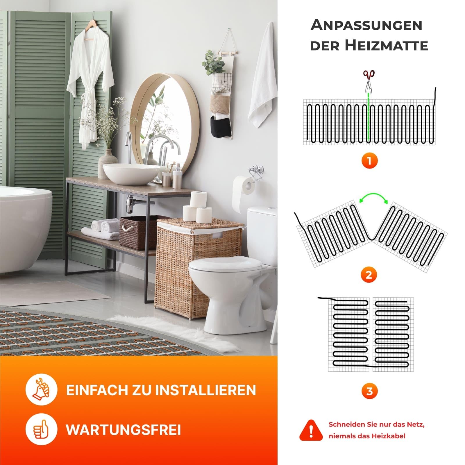 Elektrische Fußbodenheizung: Heizmatte WARMON CLASSIC 150 W/m² inkl. Touch WiFi Thermostat(25A), Thermostat:TS 500 WiFi Weiß, Mattengröße:2,5 m²