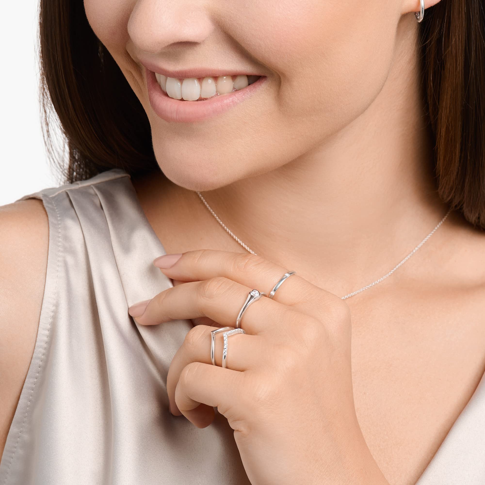THOMAS SABO Damen Ring V-Form mit weißen Steinen