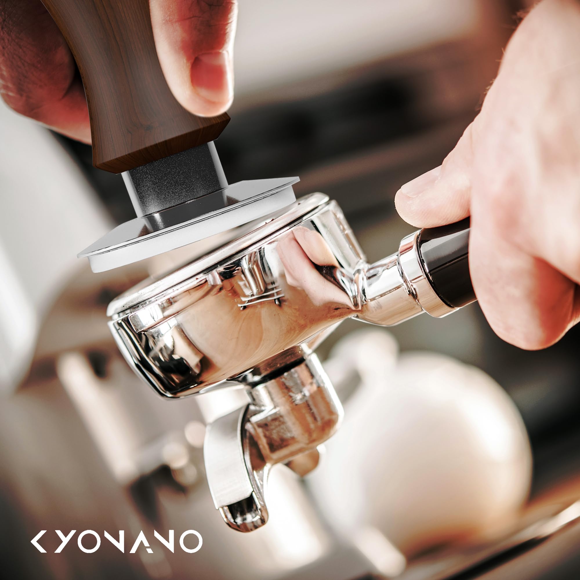KYONANO Tamper 58,5 mm, caffè espresso, elegante Decent Force Tamper, calibrato a pressione di contatto 30 lbs, acciaio inox 304, macchina per caffè espresso