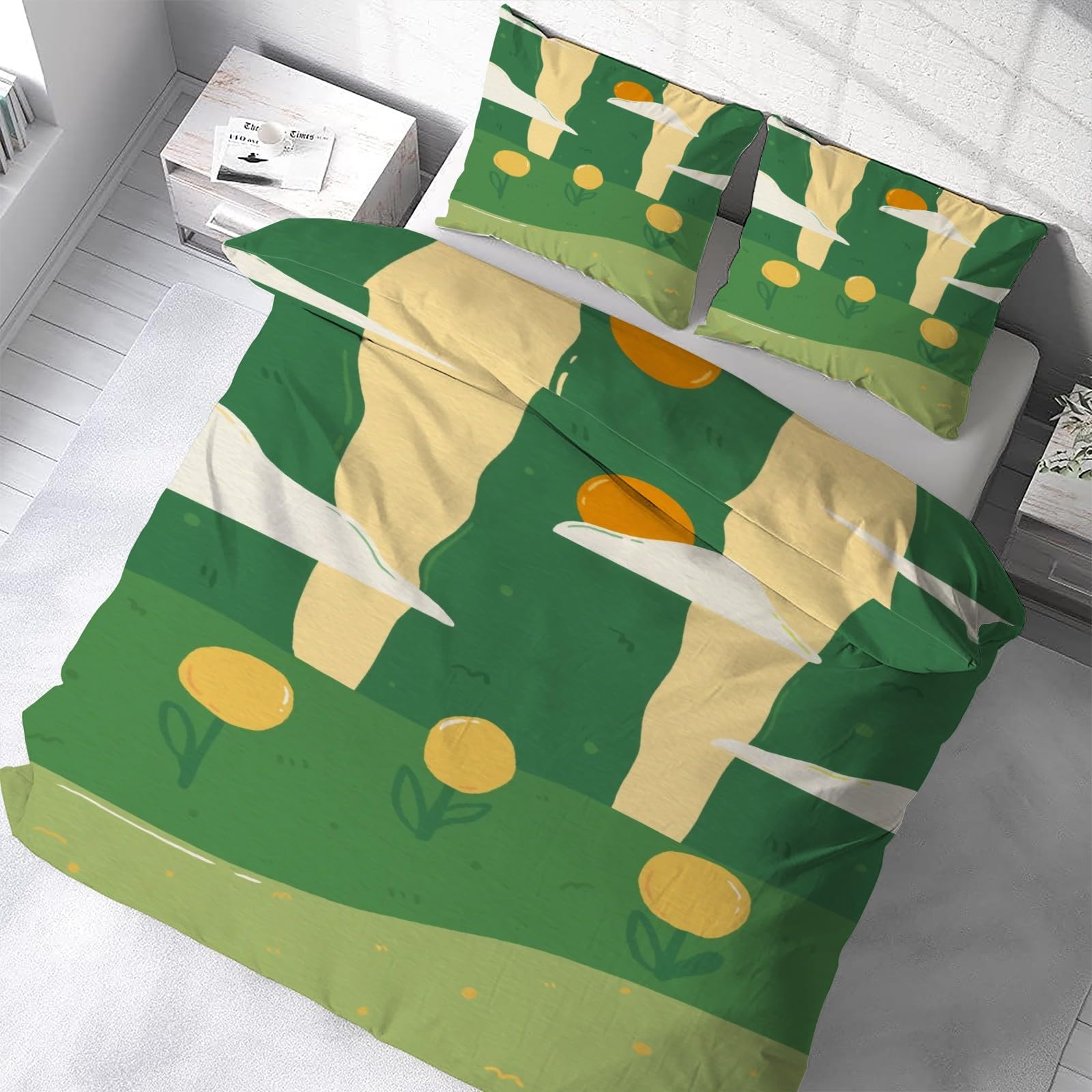 Housse de couette 220x240 cm vert lit double avec ses deux taies d'oreiller 65x65