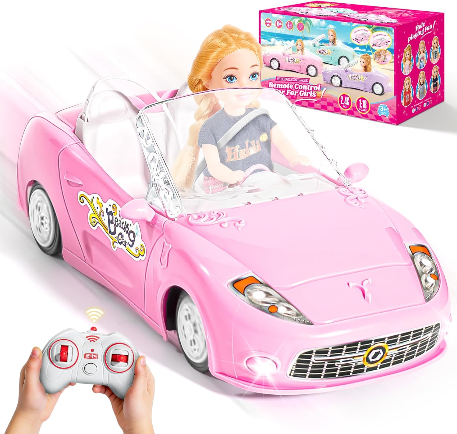 Auto de control remoto rosa para niñas, autos RC a escala 118 con luz LED, camión de juguete rosa de 2.4 GHZ para niños pequeños, juguetes de