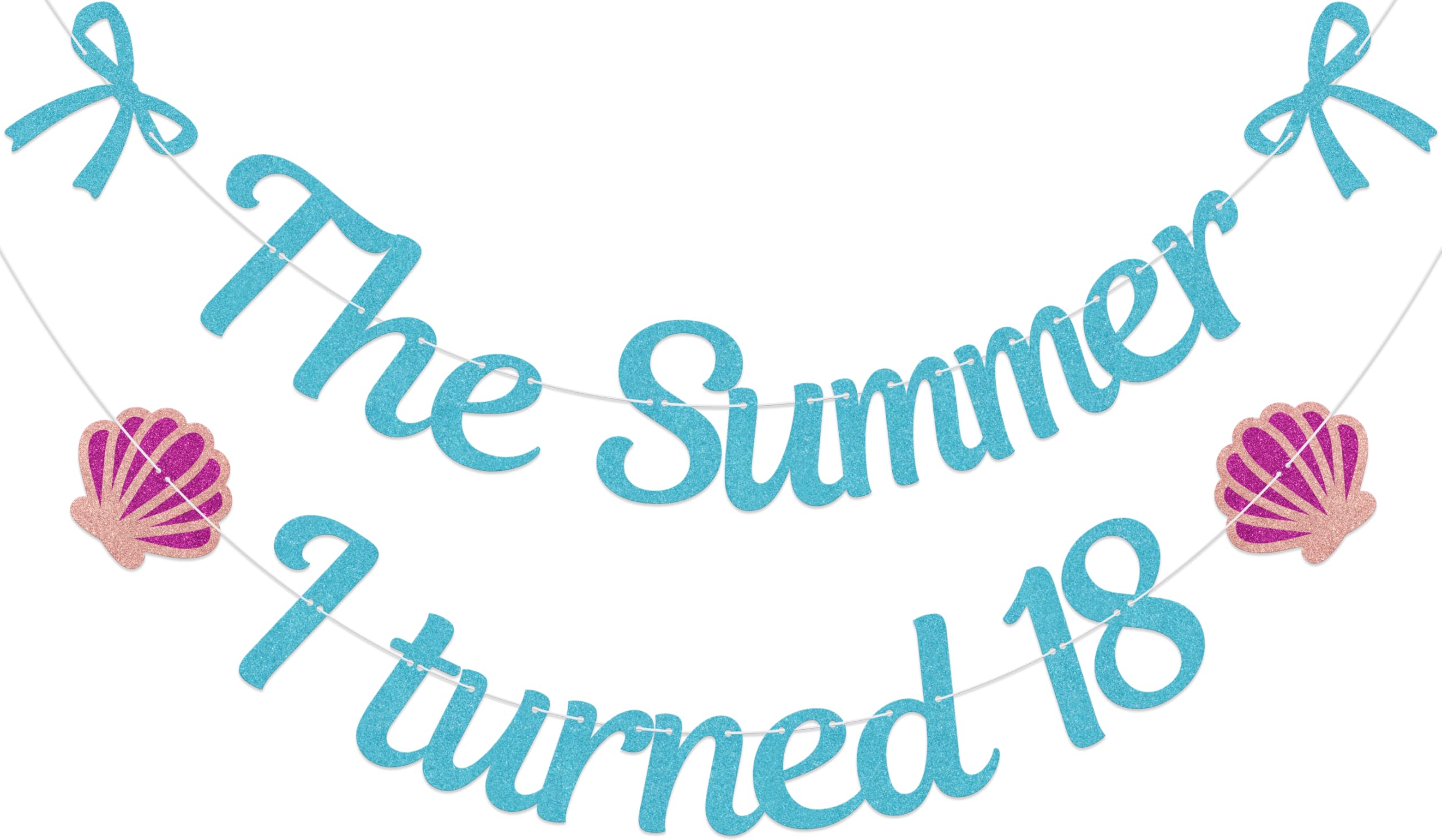 SJcysrilla The Summer I Turned 18 Banner Cheers to 18 Years Beach Themed Happy 18th Birthday Party Decoration Supplies Blue Glitter