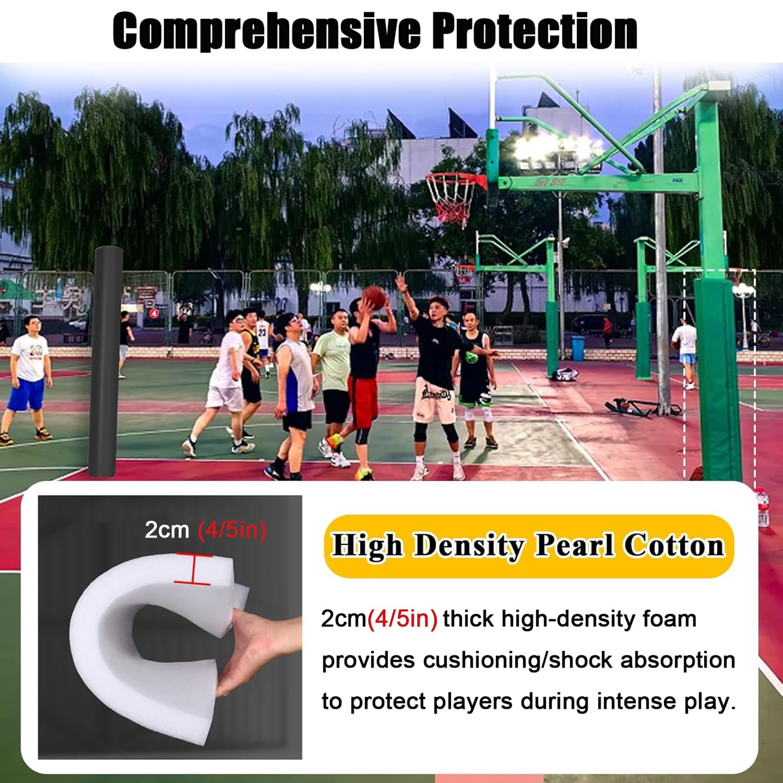 Cuscinetti per pali da basket da 17,8 x 17,8 cm, per cerchi da 0,9-1,8 m, coperture protettive esterne, imbottitura di sicurezza gialla per aree di gioco in cantina