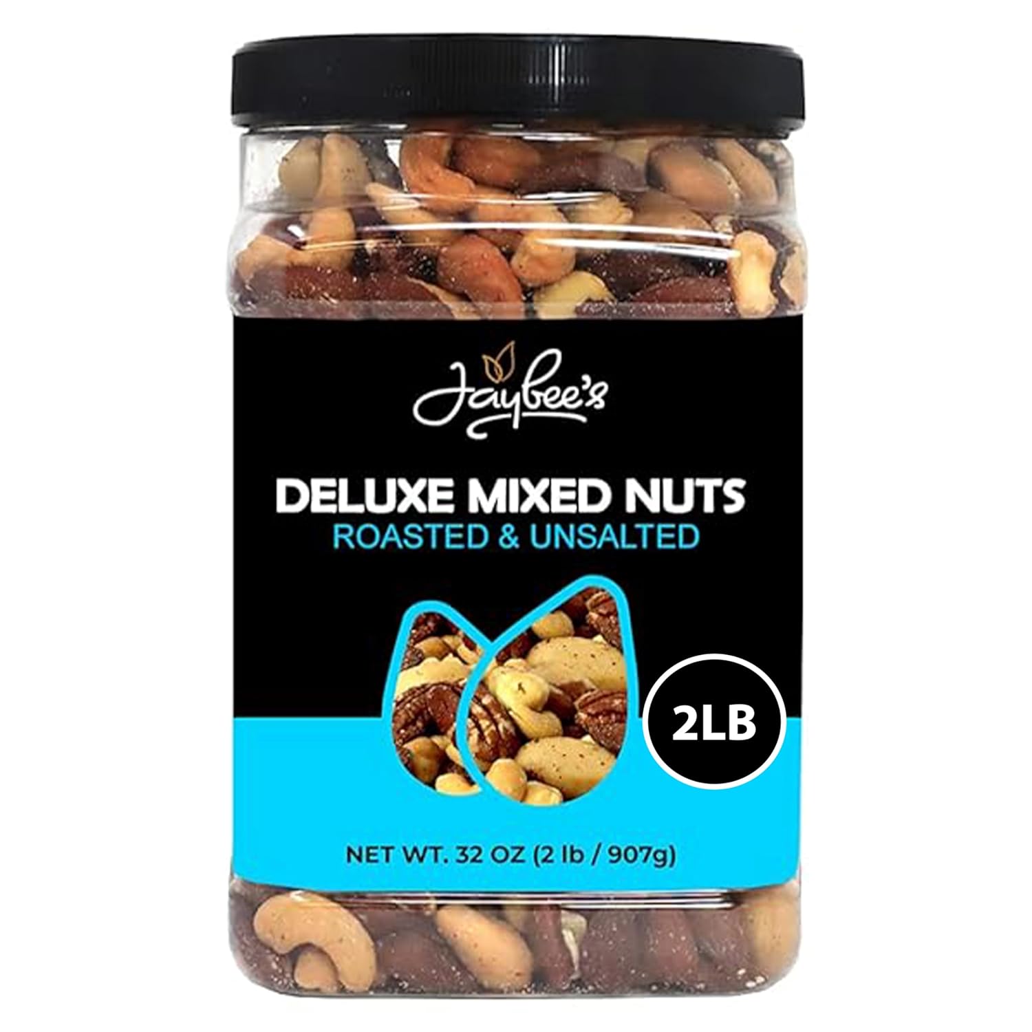 Jaybee's Unsalted Mixed Nuts 32oz - Gourmet Roasted Cashews, Almonds, Pecans, Hazelnuts, Brazil Nuts | Keto Vegan Kosher No Peanuts