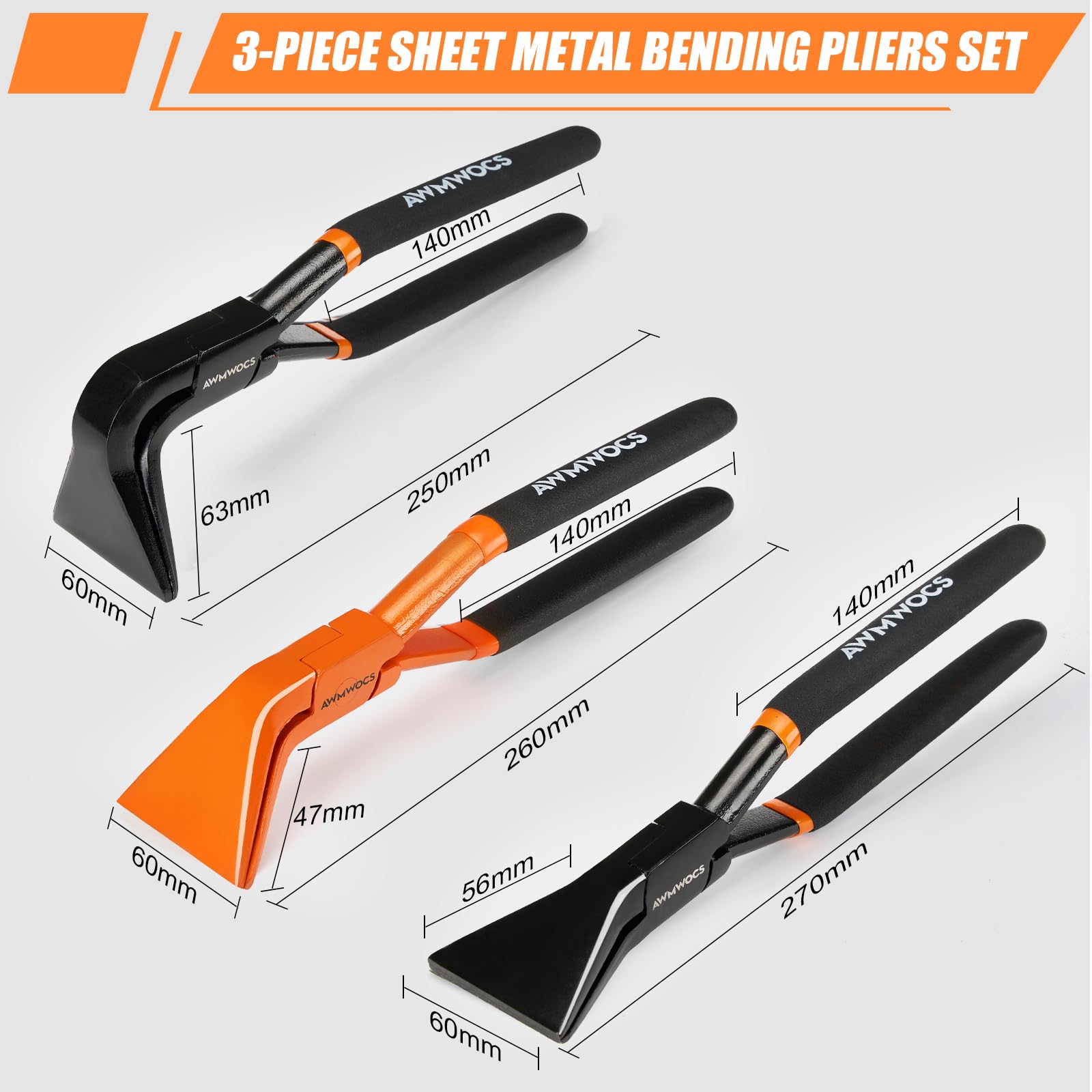 3 piezas de herramientas de costura manual para chapa, rectas, alicates de doblado de chapa de 45° y 90°, juego de doblador de chapa para techo, HVAC, taller, bricolaje