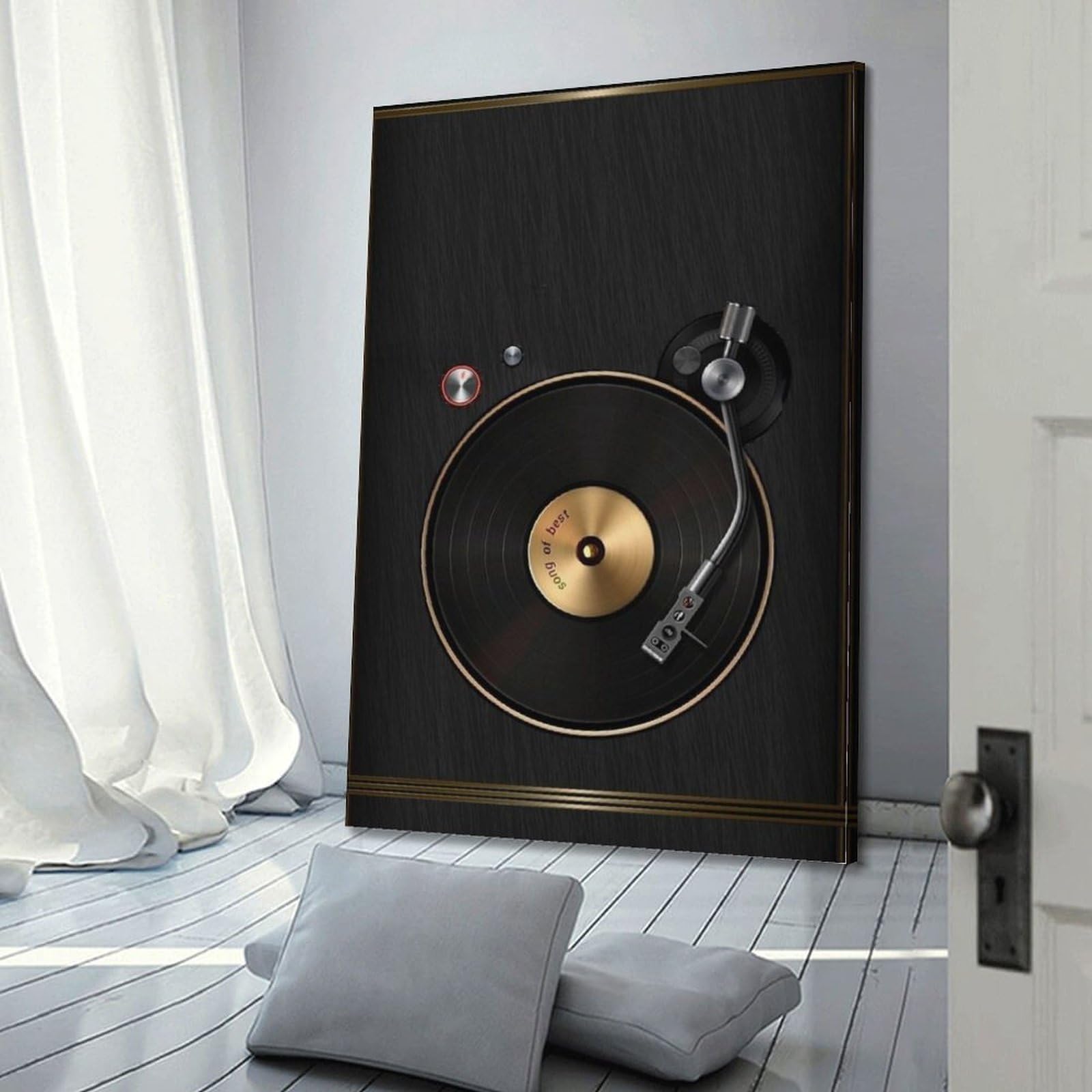 Gramofon ze złotym akcentem płyta winylowa sztuka ścienna, elegancka muzyka retro dekoracja do domu i salonu plakat dekoracyjny obraz na płótnie plakaty ścienne i obraz artystyczny druk nowoczesny