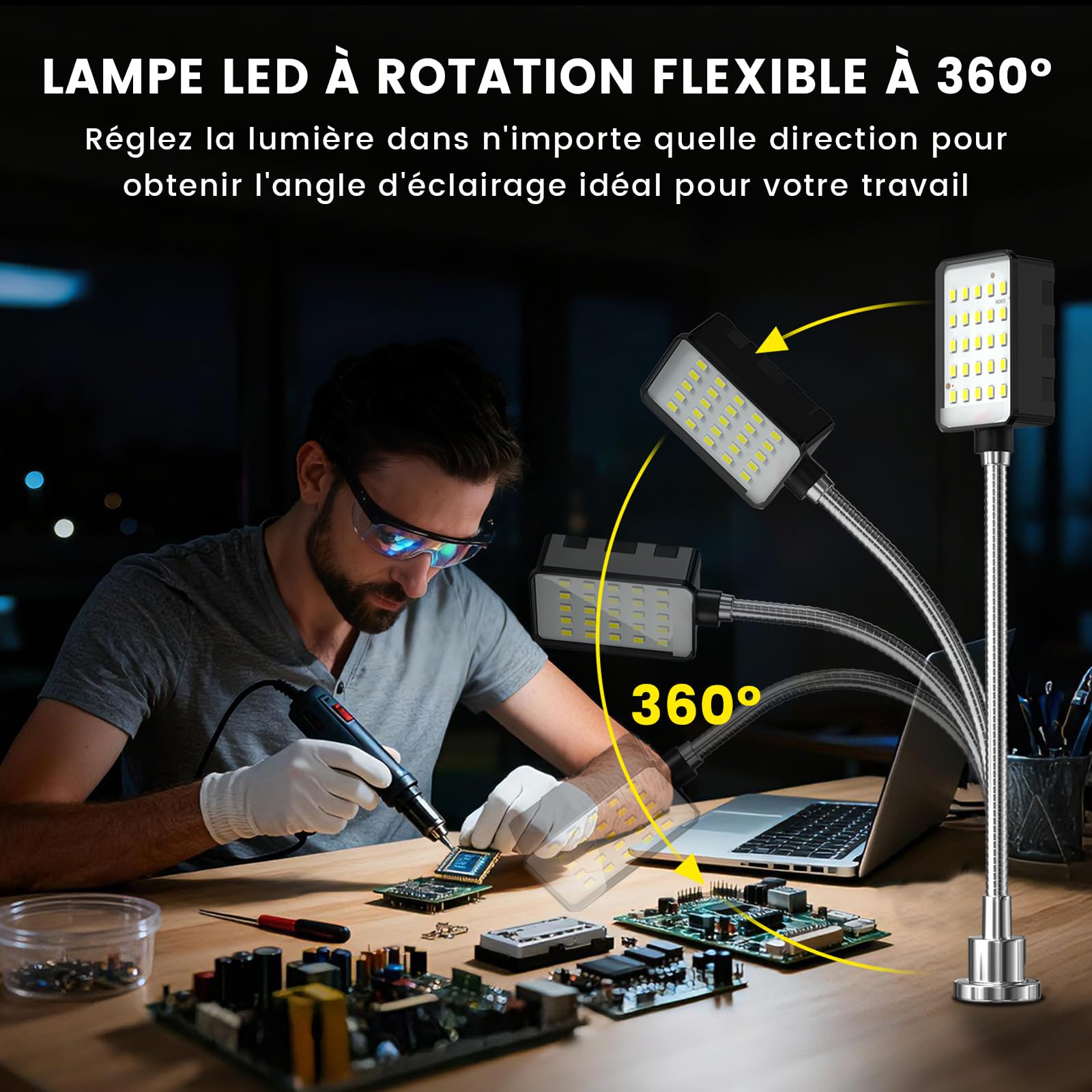 Lampe de Travail Magnétique 10W,6000 K Lampe de Travail LED avec Col de Cygne Flexible et Base Magnétique,Magnétique COB LED Lampe pour Établi,Machine à Coudre,Grill,Atelier,Éclairage Industriel