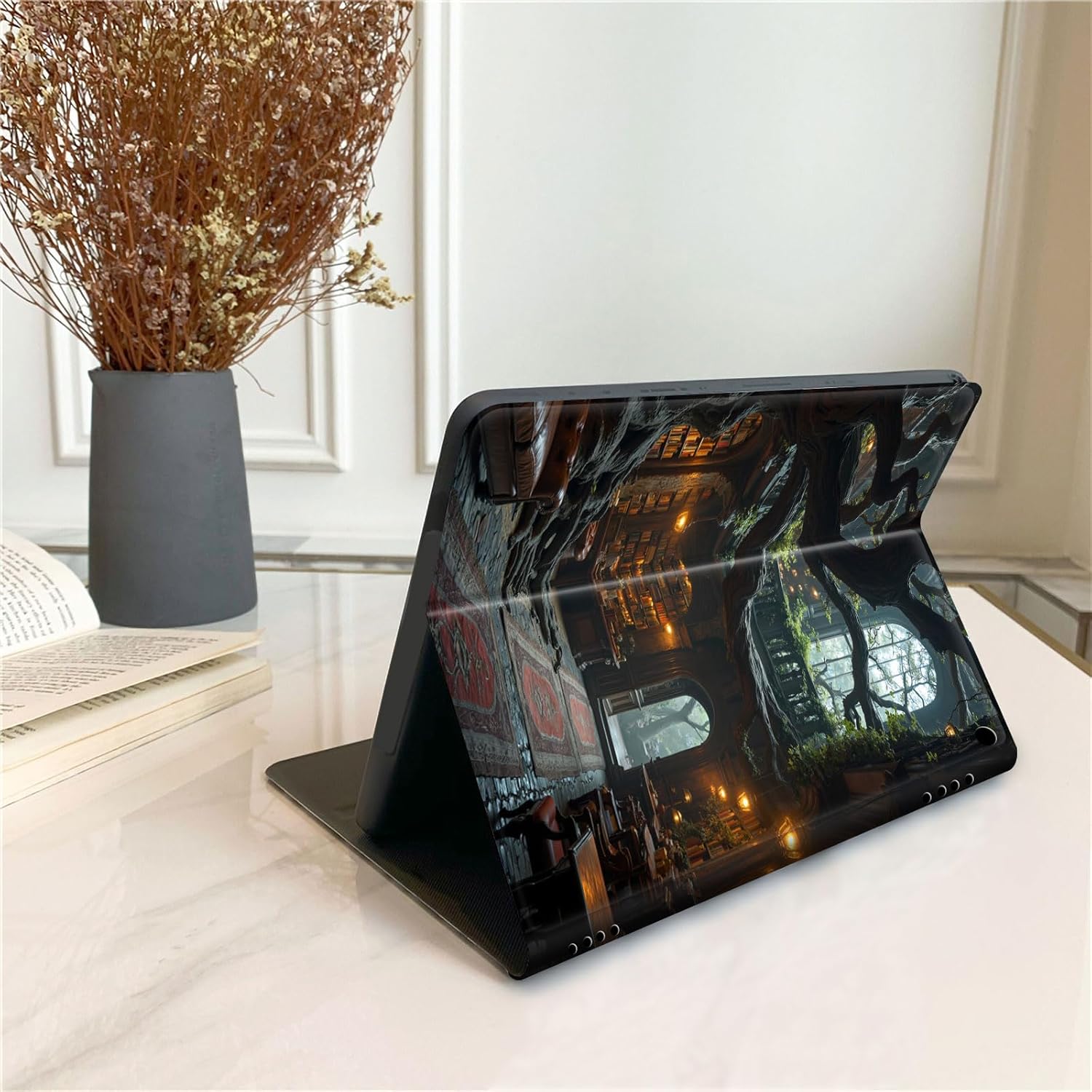 DEGDFSGR for Amazon Fire HD 10 Tablet 10 Plus Tablet Case (13th/11th Generation 2023/2021 Release) with Adjustable Stand, Auto Sleep/Wake for Kindle Fire 10 Case 10.1 inch, Treehouse Library