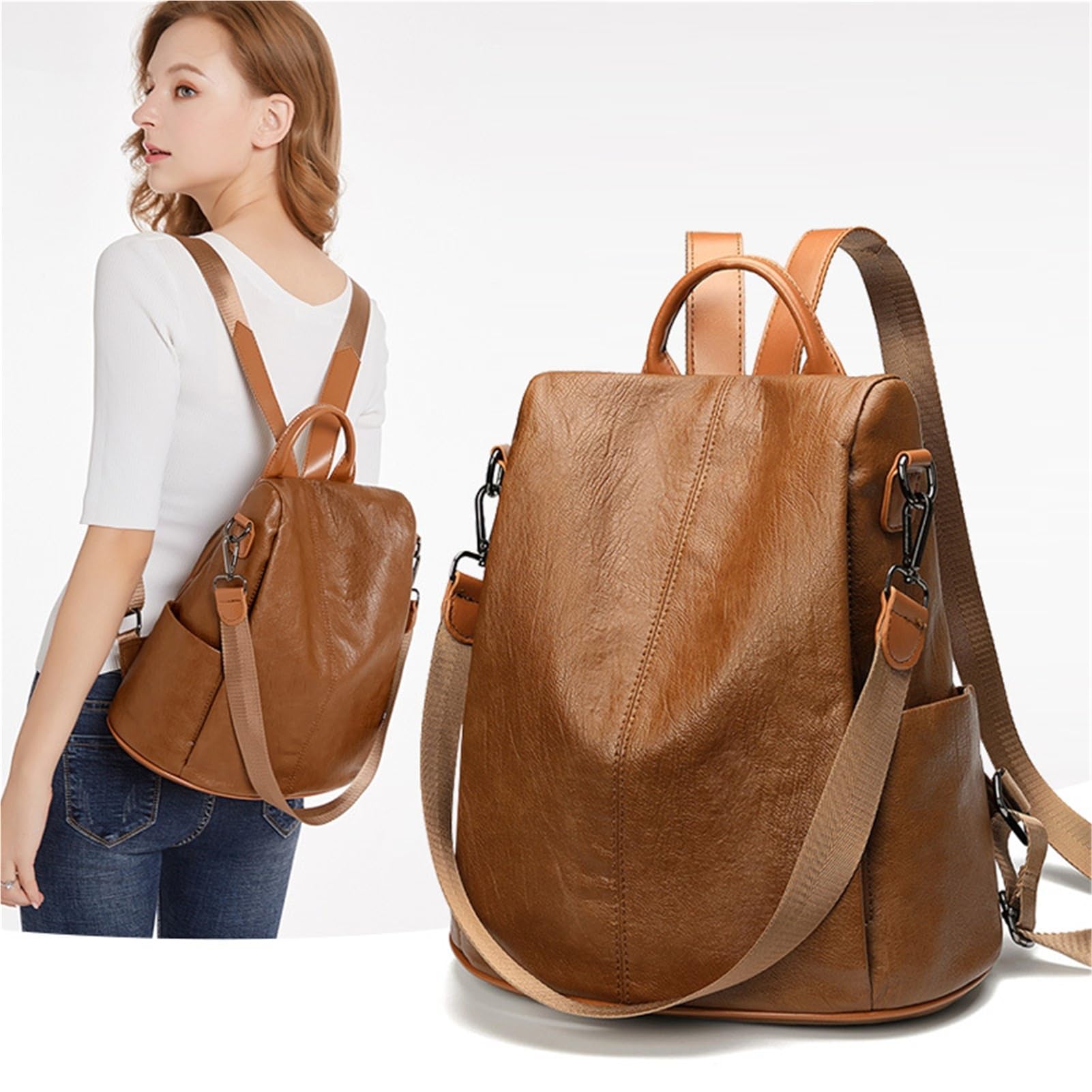 Mochila antirrobo de cuero suave y elegante, mochila de hombro for mujer | Mochila retro for mujer con múltiples bolsillos, dos estilos de uso for viajes de trabajo(Black02)