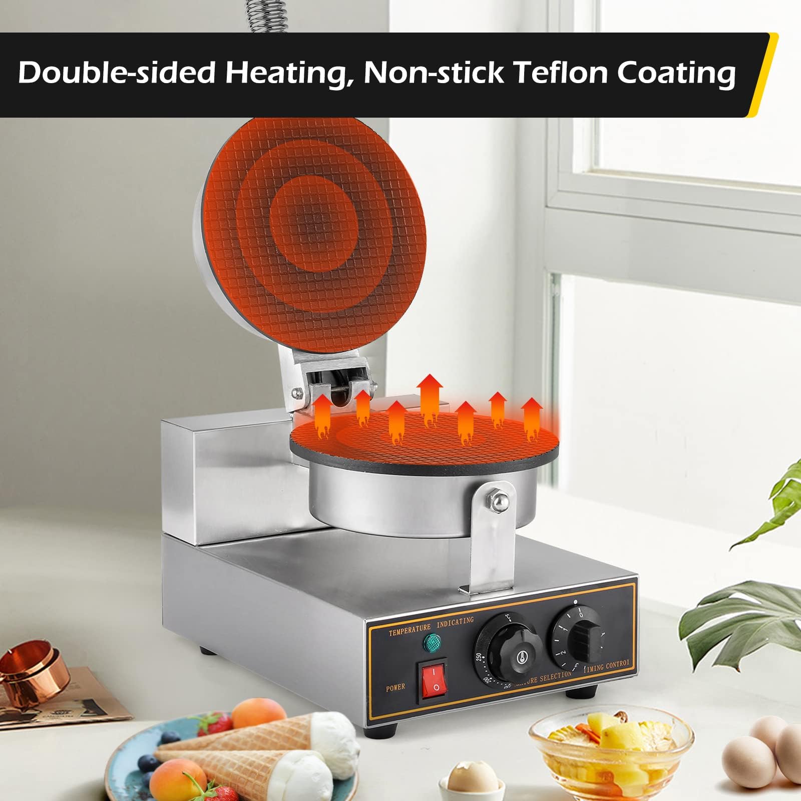 Máquina eléctrica Comercial para Hacer Conos de gofre - 1200 W con rangos de Temperatura de 50 ℃ a 300 Rollos de Huevo, Tortillas, Salas de Pasteles - Ideal para,
