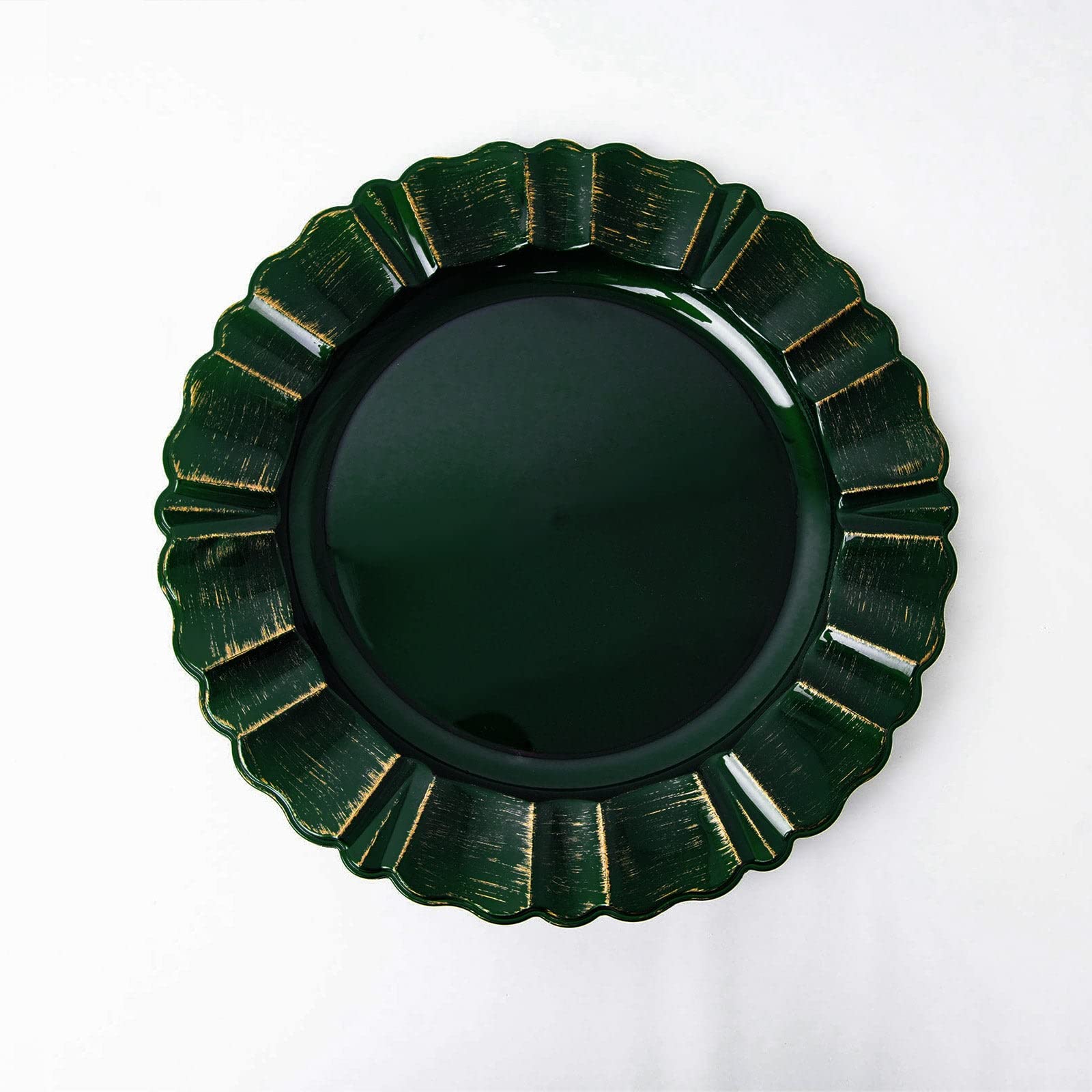 Balsa Circle 6 pcs 13-Inch Hunter Green Gold Round Scalloped Trim Plastic Charger Plates Wedding Reception Decorations Supplies