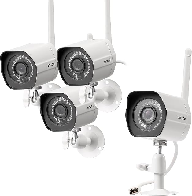 Zmodo Outdoor Security Cameras Wifi - 1080p Full HD Surveillance Cameras for Home Security with Night Vision, IP 66 Weatherproof, Plug-In, Motion Detection, 4 Pack