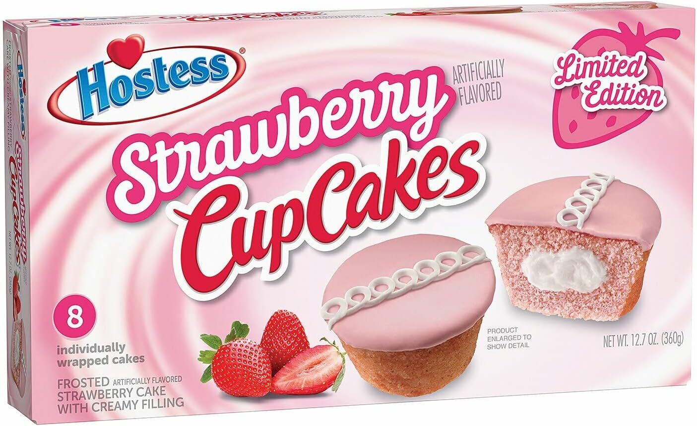 Hostess Limited Edition Strawberry Cupcakes - 360g - (8 Pack) Cup Cakes