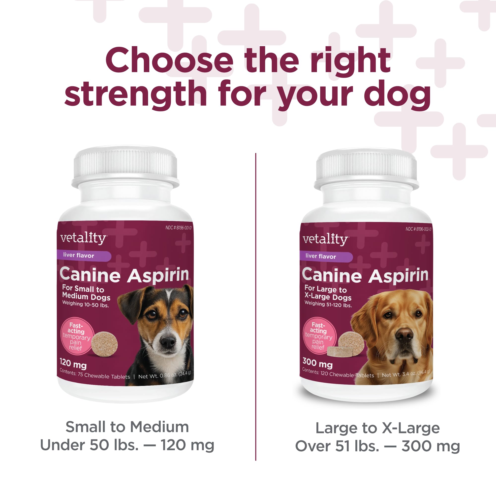 Vetality Aspirina canina para perros | Alivio rápido del dolor | Perros pequeños a medianos | Sabor de hígado | 75 tabletas masticables