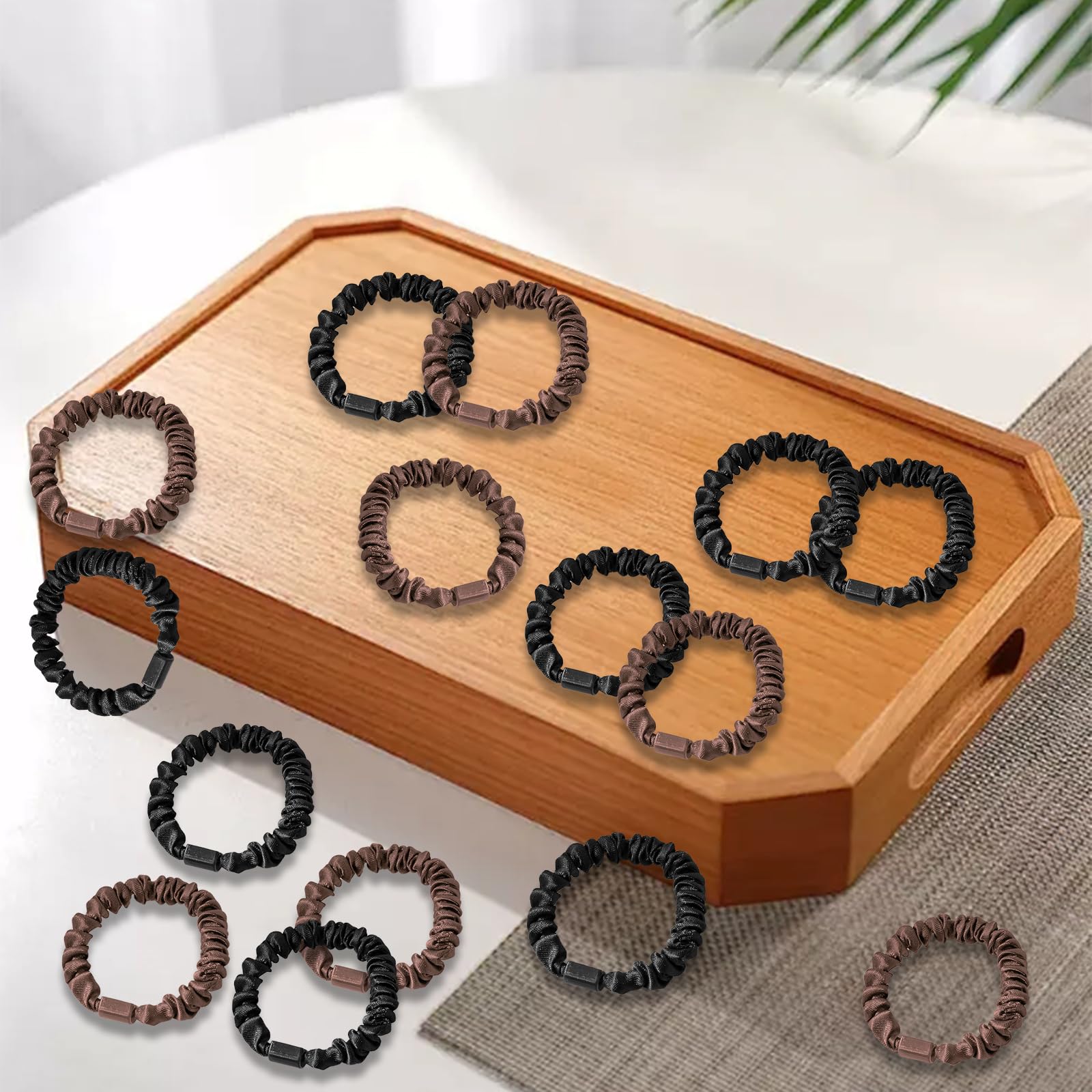 Silk Skinny Scrunchies Set 20 PCS 100% Pure Mulberry Silk Hair Ties Elastics Satin Hair Bands Girls Silk Bobbles Ponytail Holders Sleepy Hair Accessories No Damage for Curly Long Hair (Black - Image 4