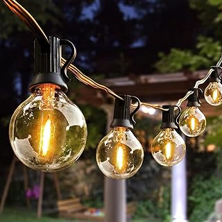 Outdoor String Lights,50ft with 27 Dimmable G40 LED Shatterproof Clear B...